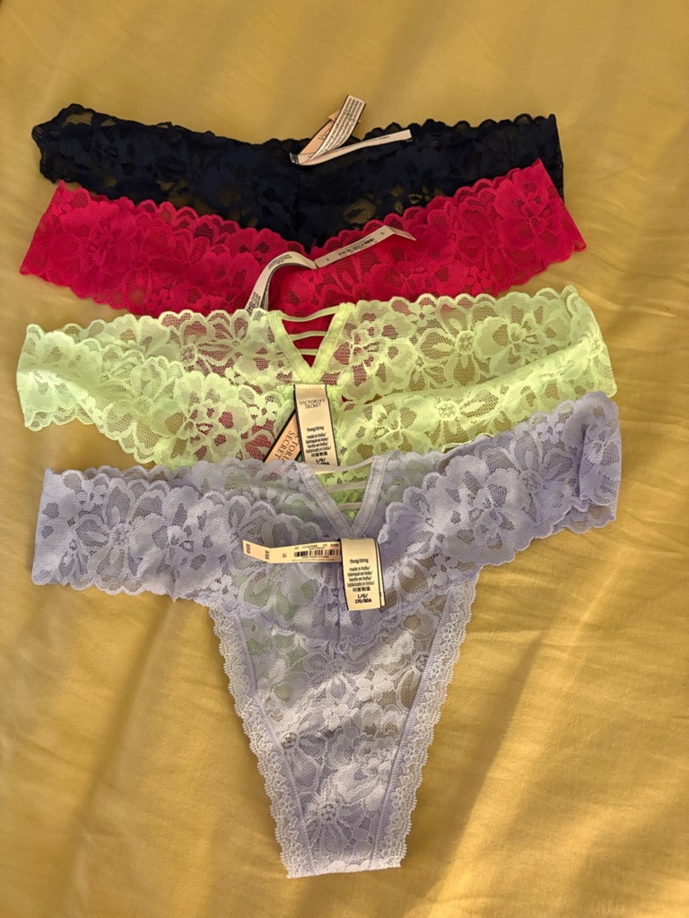 Victoria's Secret Lace Cheeky Thong Set - Blue, Hot Pink, Lime, Lavender
